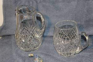 lot 3 image: Crystal Irish Tankard and Pitcher by Galway and Swarski Crystal Mouse with Pearlized balloons