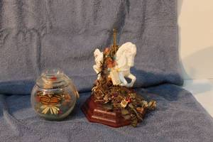 lot 5 image: Flower Garden Original and Porcelain Carousel Horse with Real Flowers (Dried)