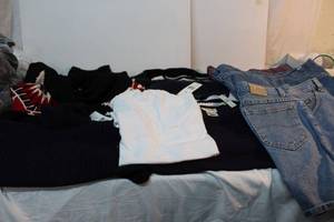 lot 44 image: Womens Clothes Medium 6 Sweaters, 4 Shorts 1 Cotton long Sleeve,3 Ralph Lauren wtags 3 Talbots 1 with tag, 3 pairs of talbot shorts some with tags and Lee shorts