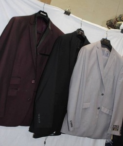 lot 123 image: Mens Suits (3) 44L Stacy Adams 2PC Jacket & Vest Only, Steve Harvey 2PC Pin Stripe, Gulliano Couture 3 PC