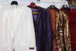 lot 201 image: Flashy sports coats in variety of sizes as shown