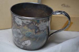 lot 213 image: Silver cup marked Eternally Yours 1847 Rogers Bros. IS on cup and handle