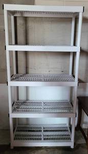 lot 181 image: 5-TIER PLASTIC SHELF AS SHOWN. CONTENTS NOT INCLUDED. (DELAYED PICK UP -- AFTER 200PM)