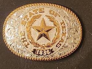 lot 3 image: The State of Texas silver plated belt buckle