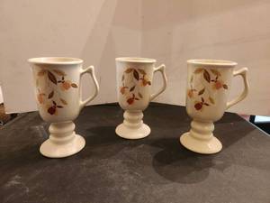 lot 132 image: Halls Superior Quality Kitchenware - Jewel Tea Autumn Leaf - 3- Irish coffee mugs - by Mary Dunbar