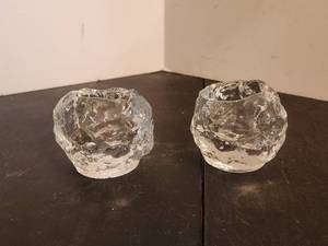 lot 165 image: Pair of Kosta Boda glass snowball candlestick holders