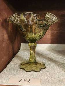 lot 182 image: Vintage Fenton green glass footed bowl