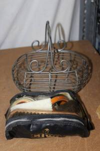 lot 75 image: Shoe shine Kit and wire Basket