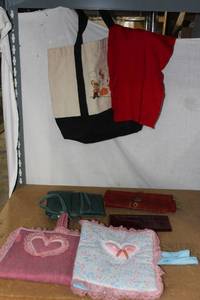 lot 163 image: Two Bible Coversholders, some Ladies accessories, and a small Book Bag as shown in photos