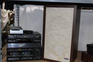 lot 179 image: Vintage Soundesign Radio, Record,  and Cassette Player with an Audio Analyst Speaker and Also a VHS Player  With an auto VHS Tape Rewinder..(Be Kind, Please Rewind)