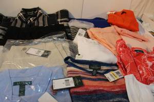 lot 42 image: Womens Clothing Size Medium Shorts (3 Pair) Ralph Lauren WTag , Lee & Talbots (2) Talbots Short Sleeve Blouses WTag (3) Ralph Lauren Blouses WTag (1) Karen Scott Blouse with Tag (1) Ralph Lauren Vest (1Pair) White Stagg Pants