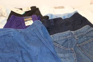 lot 45 image: Womens Clothing Shorts (4 Pair) Size Medium, White Stagg WTag, Ralph Lauren, Size 10 Laura Scott size 10 and Denim Shorts, (2 Pairs) Knit Yoga Style Pants, Both Wtags, White Stagg & Kmart and (1 Pair) Jeans, Talbots Size 10