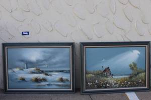 lot 126 image: Set of Paintings By two Different artists with the same theme and Identical matching frames.. Both signed as shown