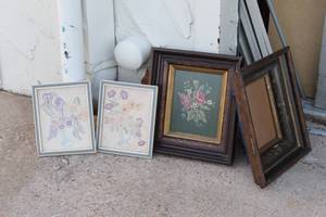 lot 140 image: Matching sets of Framed stitched Wall Deco.