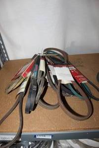 lot 136 image: Variety of 10 V-Belts in Various Lengths and Thickness Mostly for Lawnmowers however has Many applications