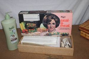 lot 154 image: Vintage Dazey Seal-a-meal and almost Full Bottle of Aloe Lotion