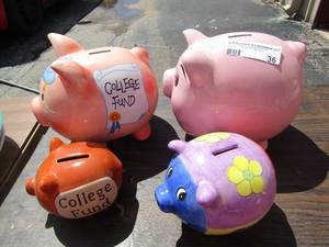 lot 36 image: Lot of piggy banks 2 are college funds, all in mint condition qty 4