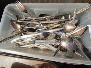 lot 47 image: Lot of silver plate spoons forks and knifes all roger bros