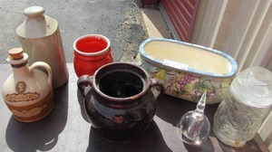 lot 56 image: Bronte Liqueur bottle vintage, various other pottery made bottles and such