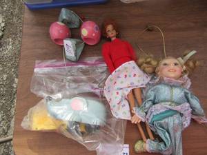 lot 73 image: vintage kids toys and a vintage barbie doll, easter napkin holder rings