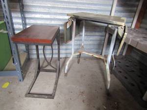 lot 96 image: 221016 wood top side table, vintage rolling desk cart with sides that let down for space storage , 261814 with sides down, 263514 with both side up