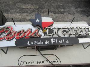 lot 3 image: Texas Star COORS Light beer size, lighted. unknown working condition on lights 23 X 52