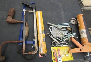 lot 108 image: Tool lot hand saws, screws, bolts, o rings and more