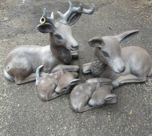 lot 112 image: Family of Deer and buck, qty 5 one buck has 1 broken horn all others in great condition, used for outdoor dcor