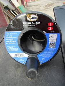 lot 134 image: drum auger 14 diameter, 15 long for clogged sinks, showers etc.