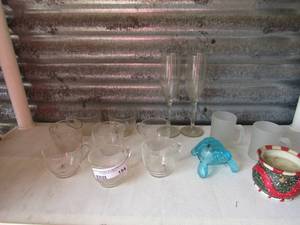 lot 154 image: clear glass coffee cups wine glasses, frosted mini beer mugs