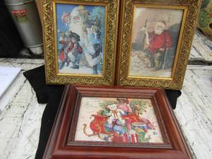 lot 176 image: 910  framed Santa sleigh filled with toys, 97 Santa portraits qty 2