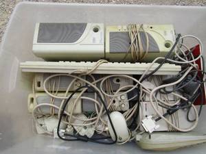 lot 179 image: Labtec computer speakers, one keyboard, one mouse, various mouse pads