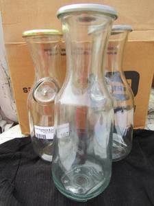 lot 187 image: glass carafe juice bottles qty 3  nice great condition