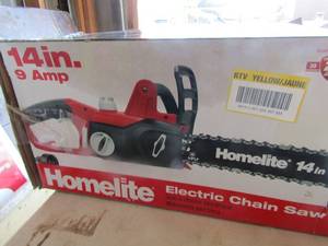 lot 4 image: Homelite electric chain saw light weight 14 9 amp cordless, unknown working condition