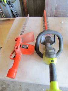 lot 57 image: Black and decker 16 deluxe hedge trimmer, Ryobi 1 plus hedge trimmer 18 volt no battery 22 blade
