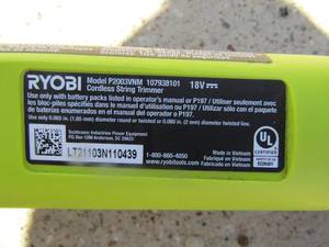 lot 169 image: Ryobi 18 volt model P2003VNM cordless trimmer with out bottom guard