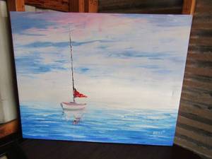 lot 3 image: Afremov CANVAS Sailboat art, very beautiful piece, 24 29 12, valued new at $268.00