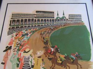 lot 4 image: Framed HORSE RACING ART - AROUND THE BEND, very nice- unknown artist  16 x20
