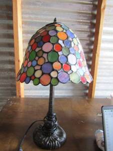 lot 21 image: Stained Glass lamp shade ( CIRCLES)  on a 21 tall LAMP