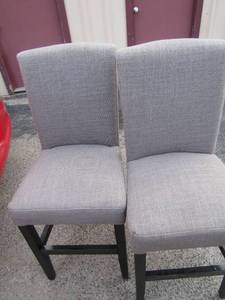 lot 61 image: Padded Grey seated chairs, great condition, Arhaus furniture qty 2, could be used as bar stools