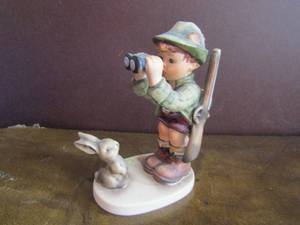 lot 39 image: Mj.Hummel   GOOD HUNTING  boy with bunny made in W. Germany