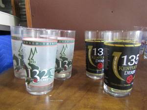 lot 49 image: 132ND Kentucky DERBY  glasses qty 4, anf 135TH  KENTUCKY DERBY Glasses from 2009