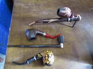 lot 71 image: Various new tobaco pipes qty 4, -, BENT BILLARDS,  BENT BRANDY  W HEXAGON BOWL  CHURCHWARDEN  BAVARIAN