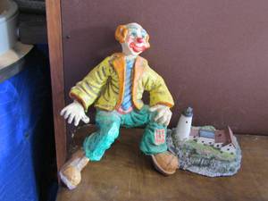 lot 72 image: very unique paper mache clown in good condition, Portland head light house Circa 1855 Maine, needs batteries