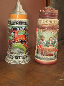 lot 73 image: West Germany Stein handled with lid, mint condition very nice, &  Gerz Stein handled mint condition,