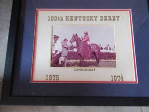 lot 94 image: 100Th Kentucky Derby Cannonade 1875- 1974 framed horse race art- 1215