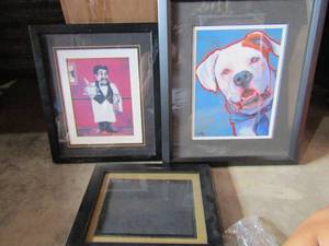 lot 101 image: Lynn Culp framed dog art signed, 1513-- blank 810 picture frame-- C. Legar framed chief art 1311