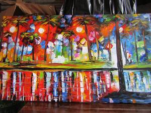 lot 125 image: Tropical Fiesta hand painted palm tree canvas By Leonid Afremov, beautiful art work, 2035 #65101