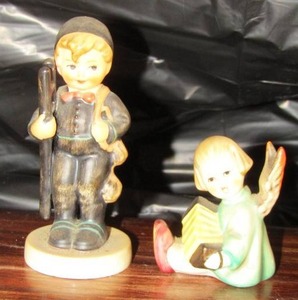 lot 144 image: Mj Hummel fuigurines qty 2  CHIMNEY SWEEP  & ANGEL PLAYING ACCORDIAN both from W. Germany