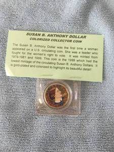 lot 131 image: 1999 Susan B. Anthony colorized collectors coin - gold plated